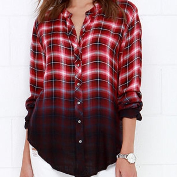 Women’s White Crow Hour of Darkness Red Plaid to ombré LongSleeve Medium - Picture 7 of 11